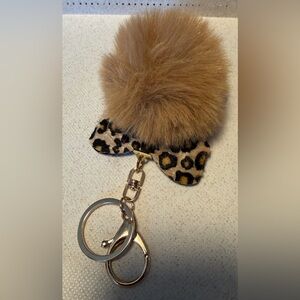 Keychain Pom Pom Bow tie Rhinestones Accents